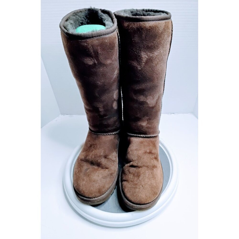 Brown UGG Womens Sheepskin Classic Tall Boots Size 8 With Rubber Sole